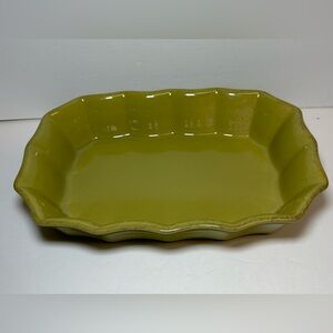 Cerutil Stoneware Casserole Dish Green Bakeware Scalloped 6.5"W x 9.5”L Portugal